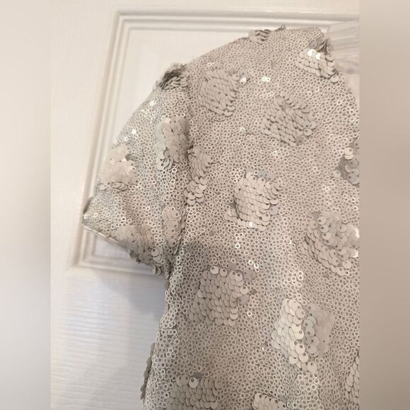 NWT Dress the Population Bree Bone plunge mini short sleeve sequence min Dress L - Picture 9 of 16